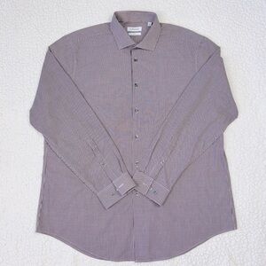 Calvin Klein Dress Shirt Men’s Size XL Burgundy White Checker Button Up Business
